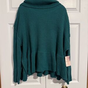 Elegant Teal Cowl Neck Sweater